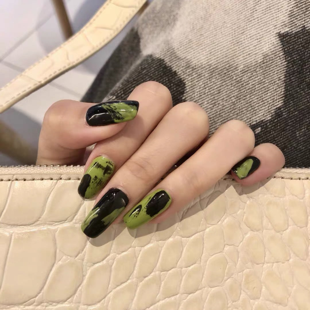 Waterproof And Removable Black And Green Future Art Graffiti Wearing Nail Art